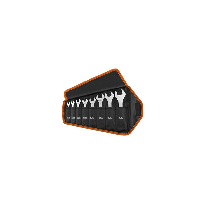 Klucze płaskie dwustronne, 09-860, Zestaw 8szt, 5.5-27 mm, MIĘKKIE ETUI, NEO TOOLS
