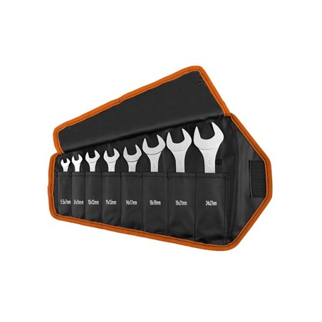 Klucze płaskie dwustronne, 09-860, Zestaw 8szt, 5.5-27 mm, MIĘKKIE ETUI, NEO TOOLS