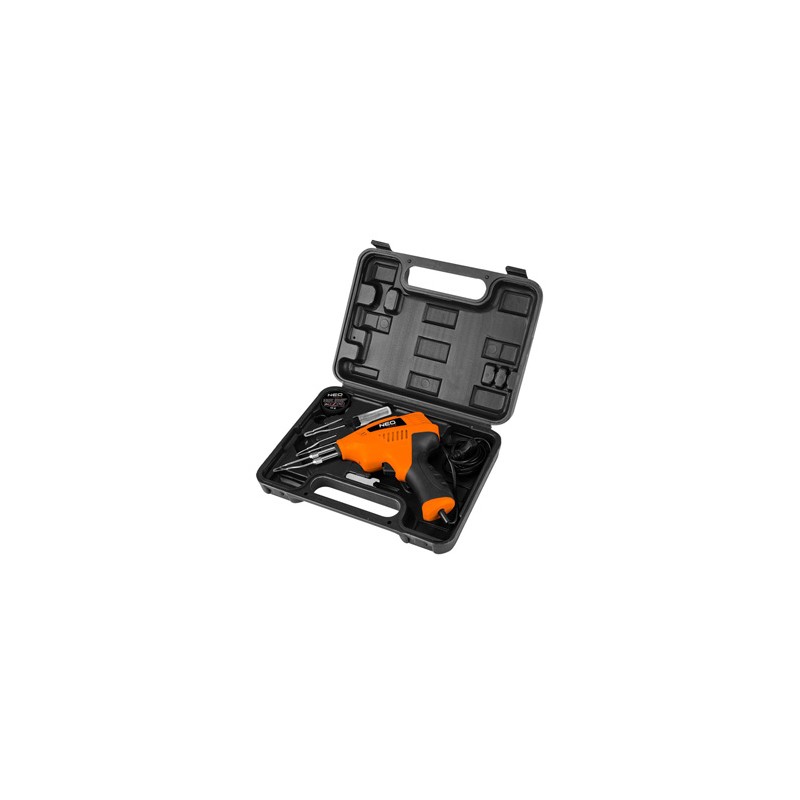 Lutownica z walizką 200W, NEO TOOLS 19-152, regulacja temp., ergonomiczny uchwyt, plastik, pomarańczowa
