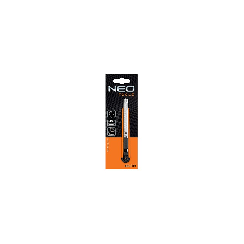 Neo Tools nóż z kołkiem odłamującym, 0.4mm, 216mm, metalowe prowadnice, obudowa z tworzywa sztucznego