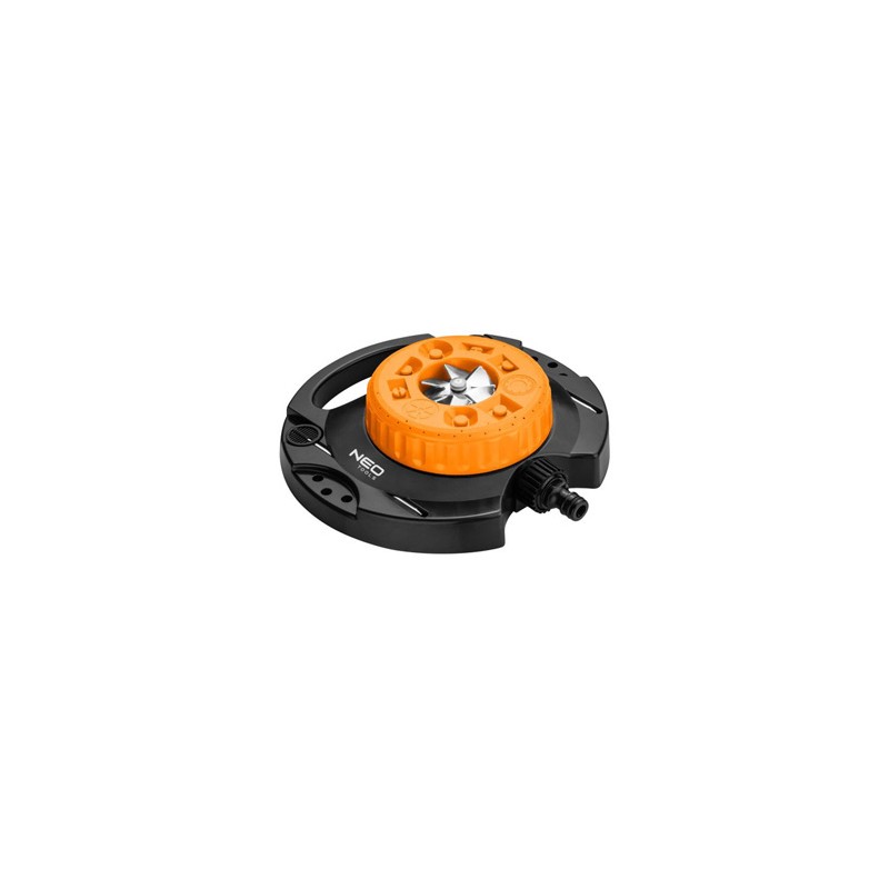 NEO TOOLS zraszacz obrotowy, 9 funkcji nawadnia powierzchnię od 35 do 95 m2, 1/2" i 3/4", pomarańczowo-czarny, 15-780