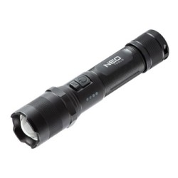 Latarka akumulatorowa, 1xLED, 1x2200 mAh, aluminium, czarna, IPX4, funkcja zoom