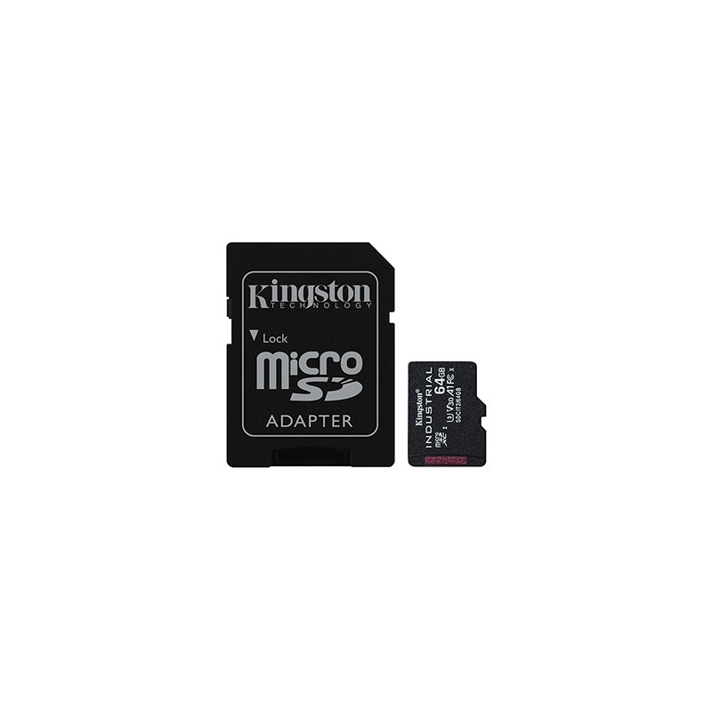 Kingston karta pamięci Industrial C10, 64GB, micro SDxc, SDCIT2/64GB, UHS-I U3 (Class 10), pSLC karta + adapter, V30, A1