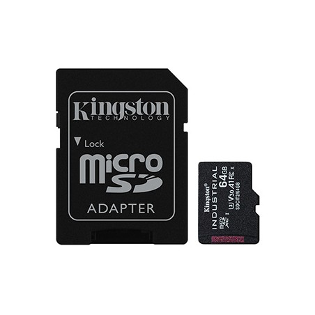 Kingston karta pamięci Industrial C10, 64GB, micro SDxc, SDCIT2/64GB, UHS-I U3 (Class 10), pSLC karta + adapter, V30, A1