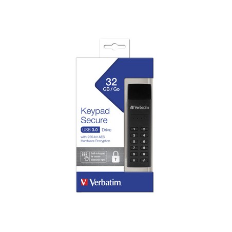 Verbatim USB flash disk, USB 3.0, 32GB, Keypad Secure, czarny, 49427, 256bitowe szyfrowanie AES, LED złącze USB A