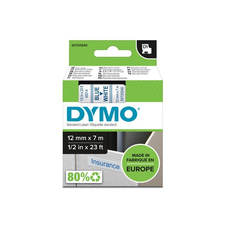 Dymo oryginalny taśma do drukarek etykiet, Dymo, 45014, S0720540, niebieski druk/biały podkład, 7m, 12mm, D1