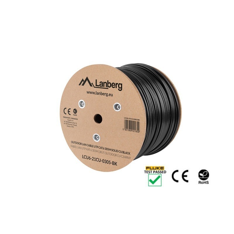 Kabel sieciowy zewnętrzne Lanberg LCU6-21CU-0305-BK (UTP 305m kat. 6 kolor czarny)