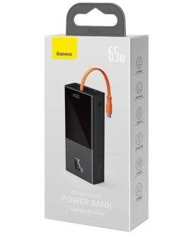 BASEUS POWERBANK ELF 20000MAH, PD, 2XUSB, USB-C + KABEL USB-C 65W (CZARNY)