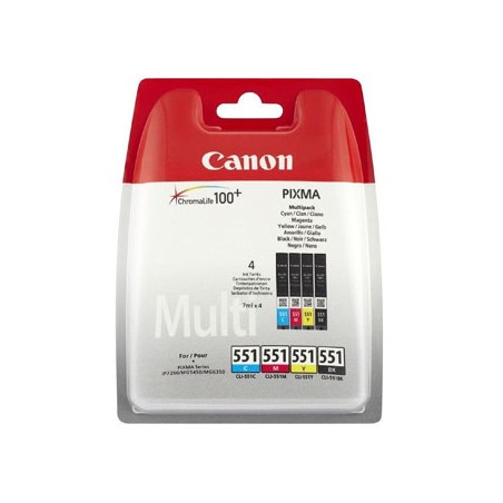 Canon CLI-551 multipack (CMYK) + PP-201 fotopapier 50x, CLI-551/PP-201, foto papier, pojemność 4x7ml typ połysk, 6508B005, biały