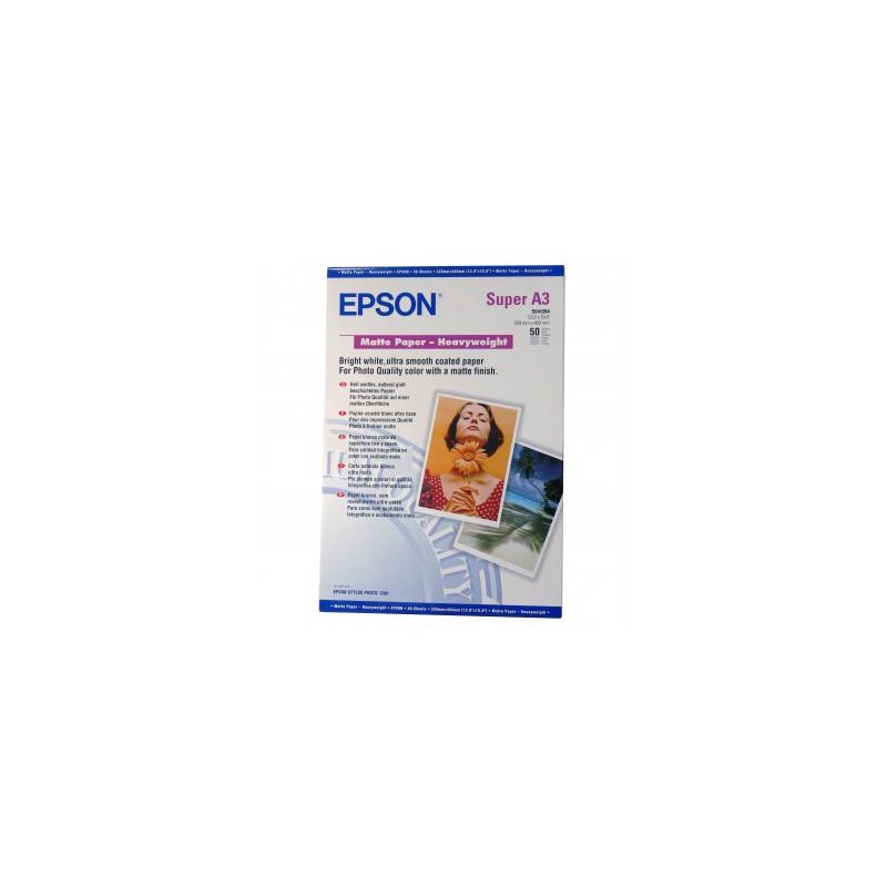 Epson Matte Paper Heavyweight, C13S041264, foto papier, matowy, silny typ biały, Stylus Photo 1270, 1290, A3+, 167 g/m2, 50 szt.