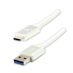 Logo USB kabel (3.2 gen 1), USB A M - USB C (M), 2m, 5 Gb/s, 5V/3A, biały, box, oplot nylonowy, aluminiowa osłona złącza, EOL