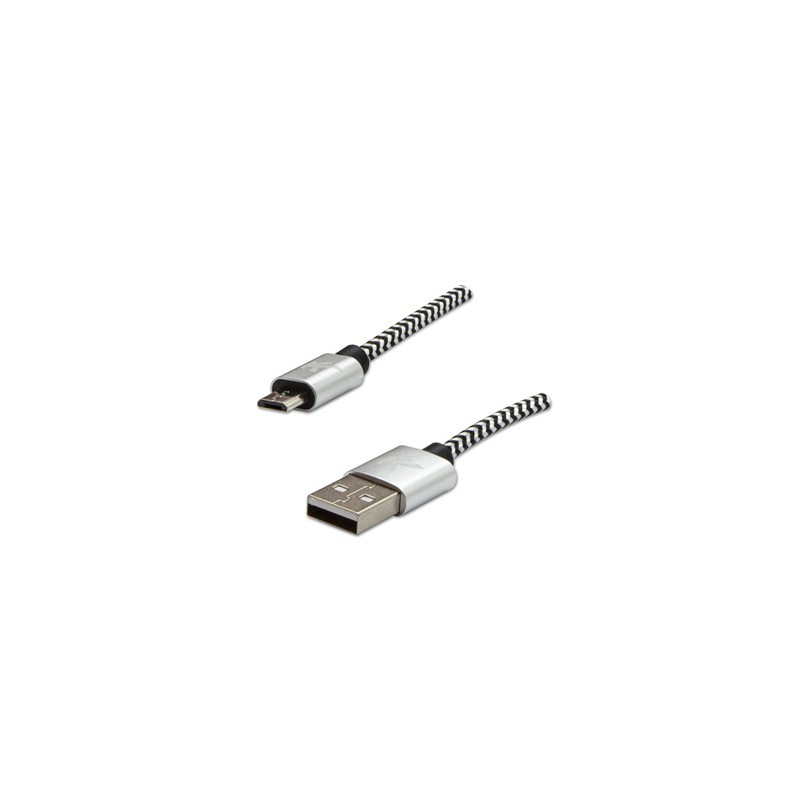 Logo USB kabel (2.0), USB A M - microUSB (M), 2m, 480 Mb/s, 5V/1A, srebrny, box, oplot nylonowy, aluminiowa osłona złącza, EOL