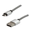Logo USB kabel (2.0), USB A M - microUSB (M), 2m, 480 Mb/s, 5V/1A, srebrny, box, oplot nylonowy, aluminiowa osłona złącza, EOL