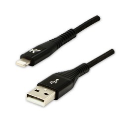 Logo USB kabel (2.0), USB A M - Apple Lightning M, 2m, certyfikat MFi, czarny, box, oplot nylonowy, aluminiowa osłona złącza, EO
