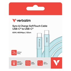 Verbatim USB-C kabel SoftTouch USB C (M) - USB C (M), 60W, 1.2m, Cyan, box, 30273