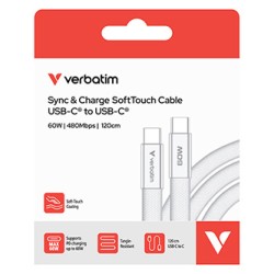 Verbatim kabel USB SoftTouch USB C (M) - USB C (M), 60W, 1.2m, Biały, box, 30274