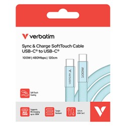 Verbatim USB-C kabel SoftTouch USB C (M) - USB C (M), 100W, 1.2m, niebieski, box, 30276