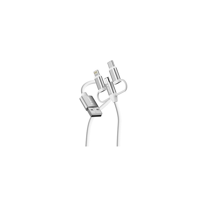 Verbatim USB kabel USB A M - Micro-B, USB-C, Lightning Cable, 18W, 1m, biała, box, 32394