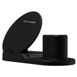 Bezprzewodowa ładowarka 3v1, do telefonów,  Apple Watch, czarna, 5/9V, 15W, Qi