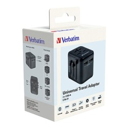 Verbatim, Adapter podróżny World-to-World Verbatim UTA-01 USB-A, czarny, 12 W