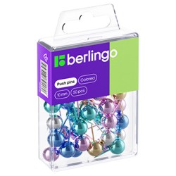 Metalizowane pinezki biurowe z główką metalizowane, 1szt. Berlingo, miks kolorów. 50 szt