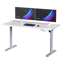ULTRADESK Biurko dla gracza QUEST, 140x70cm, 72-120cm, szaro-biały