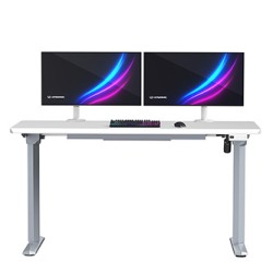 ULTRADESK Biurko dla gracza QUEST, 140x70cm, 72-120cm, szaro-biały