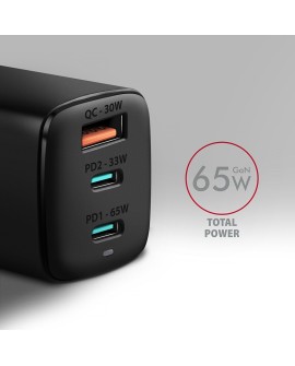AXAGON ACU-DPQ65 Ładowarka sieciowa, GaN 65W, 3x port (USB-A + dual USB-C), PD3.0/QC4+/PPS/Apple