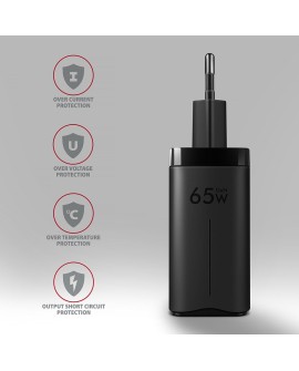 AXAGON ACU-DPQ65 Ładowarka sieciowa, GaN 65W, 3x port (USB-A + dual USB-C), PD3.0/QC4+/PPS/Apple