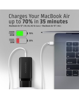 AXAGON ACU-DPQ65 Ładowarka sieciowa, GaN 65W, 3x port (USB-A + dual USB-C), PD3.0/QC4+/PPS/Apple