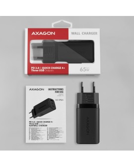 AXAGON ACU-DPQ65 Ładowarka sieciowa, GaN 65W, 3x port (USB-A + dual USB-C), PD3.0/QC4+/PPS/Apple