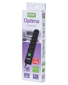 Listwa przeciwprzepięciowa Ever OPTIMA 1,5m (6 x UTE 10 A kolor czarny) (T/LZ08-OPT015/0000)