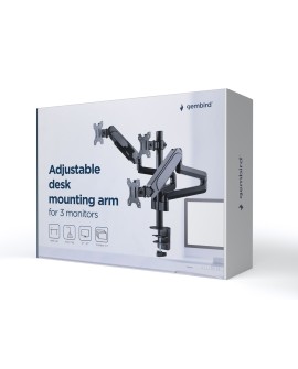 GEMBIRD BIURKOWE REGULOWANE RAMIĘ/UCHWYT NA 3 MONITORY 17-27, VESA 100X100MM, DO 7 KG