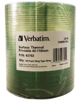 CD-R Verbatim 700MB 52x Thermal Printable No ID Brand (Wrap 100)