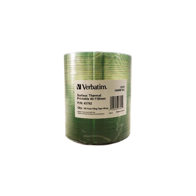 CD-R Verbatim 700MB 52x Thermal Printable No ID Brand (Wrap 100)