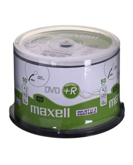 MAXELL Płyta DVD+R 4,7GB, 50 szt. w opakowaniu cake (szpindel). Prędkość zapisu 16X, 120 min. Płyty do nadruku atramentowego.