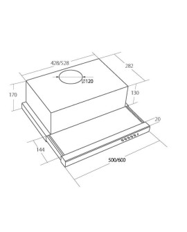 Okap teleskopowy AKPO WK-7 LIGHT GLASS 50 INOX CZARNY (500mm kolor inox, front czarne szkło) (WYPRZEDAŻ)