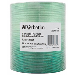 Verbatim CD-R, 43792, Thermal Printable - No ID Brand, 100-pack, 700MB, 52x, 100 Pack Wrap Spindle, do archiwizacji danych