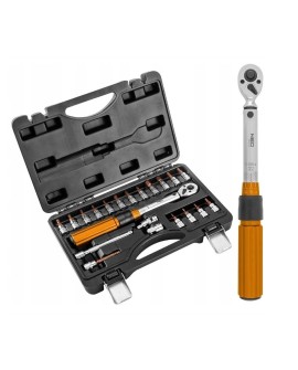 Klucz dynamometryczny dwukierunkowy Neo Tools 1/4", 5-25NM, zestaw 21 szt.
