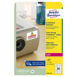 Avery Zweckform etykiety 63.5mm x 33.9mm, A4, białe, 24 etykiety, trzykrotnie silniejszy klej, pakowane po 20 szt., L6141-20, do
