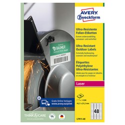 Avery Zweckform etykiety 45.7mm x 21.2mm, A4, białe, 48 etykiety, bardzo trwałe, pakowane po 40 szt., L7911-40, do drukarek lase
