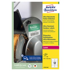 Avery Zweckform etykiety 99.1mm x 42.3mm, A4, białe, 12 etykiety, bardzo trwałe, pakowane po 40 szt., L7913-40, do drukarek lase
