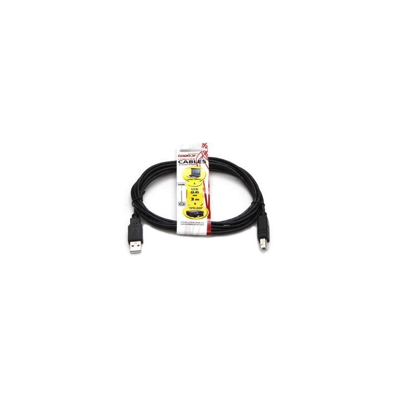 Logo USB kabel (2.0), USB A M - USB B (M), 3m, czarny