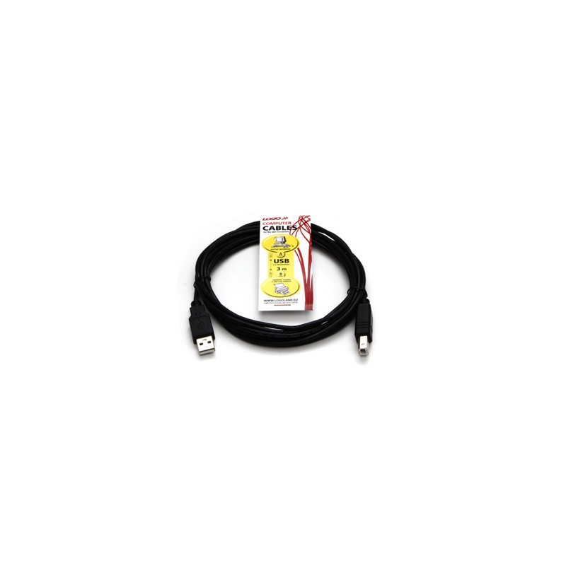 Logo USB kabel (2.0), USB A M - USB B (M), 3m, czarny
