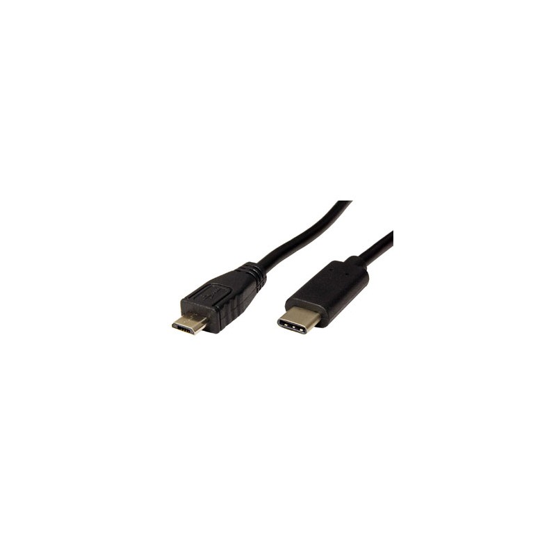USB kabel (2.0), USB C (M) - microUSB (M), 0.2m, okrągły, czarny, plastic bag