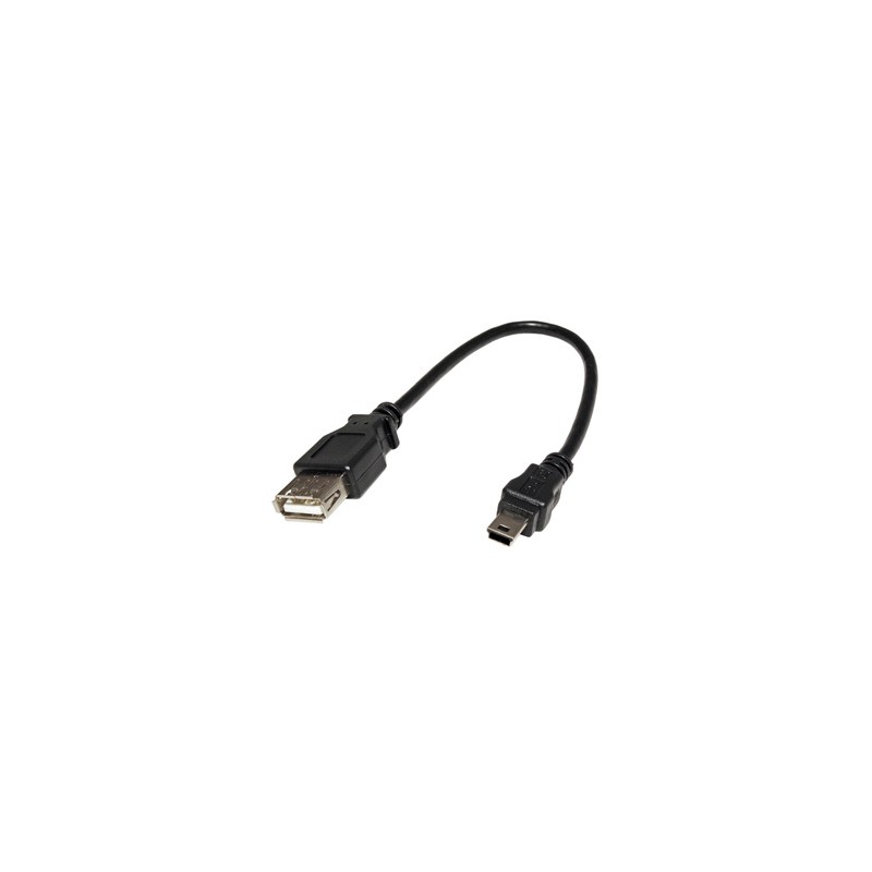 USB kabel (2.0), miniUSB (M) - USB A F, 0.2m, czarny, EOL