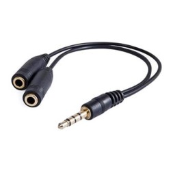 Audio redukcja, Jack (3.5mm) M 4-polowy - 2x Jack (3.5mm) F, 0.2 m, stereo, czarna, Logo, EOL
