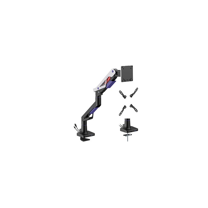 Powerton ERGO STRYNX Regulowany uchwyt na monitor, biały/czarny, 2-30KG, zacisk, 24"- 57", 75x75/100x100/100x200/200x100/200x200
