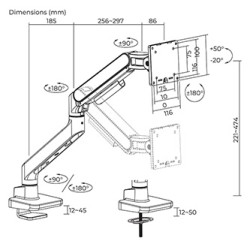 Powerton ERGO MONOA Regulowany uchwyt na monitor, biały, 2-20KG, zacisk, 17"- 49", 75x75/100x100