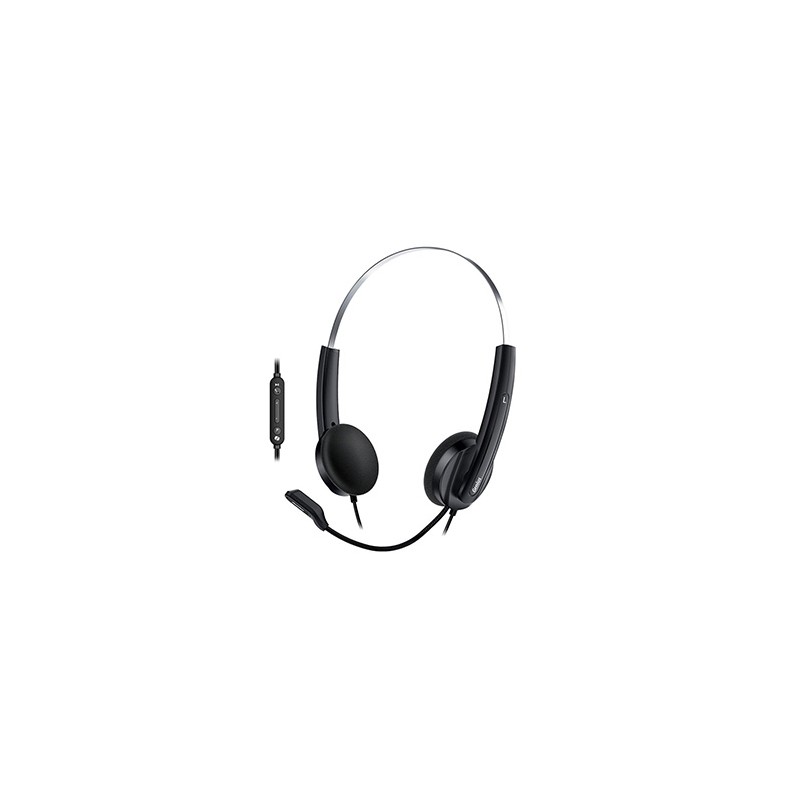 Genius HS-220U AI słuchawki z mikrofonem, przewodowa, czarna, 2.0, Na głowę, USB